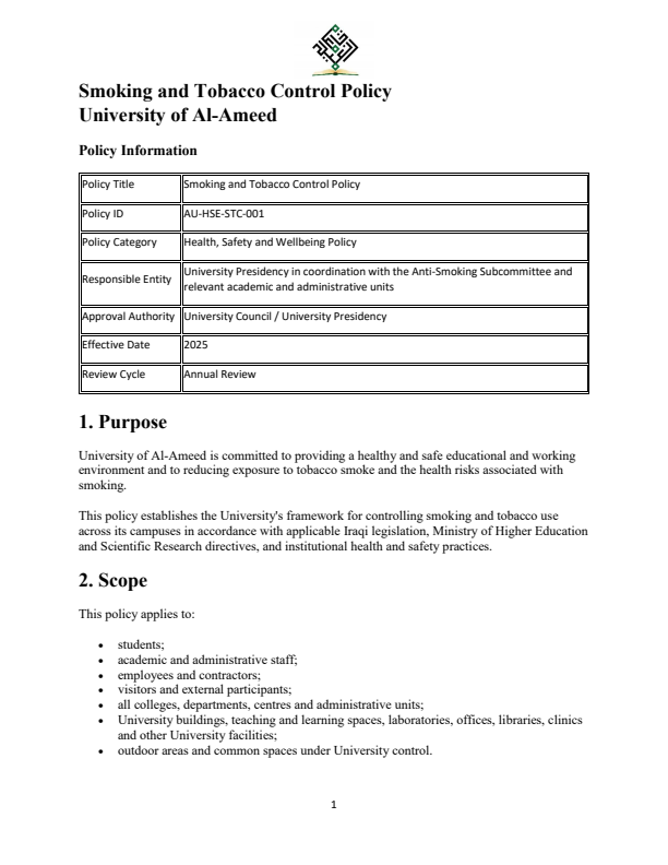 Smoking and Tobacco Control Policy